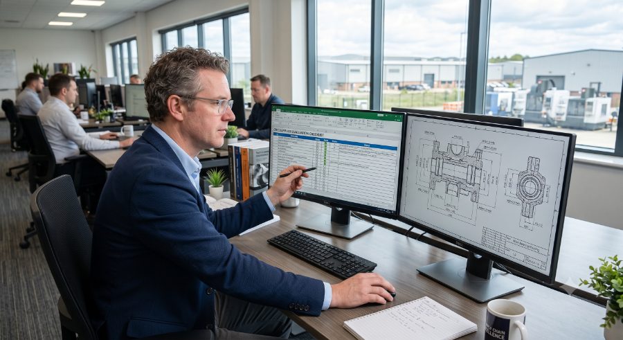 Procurement manager reviewing CNC supplier checklist