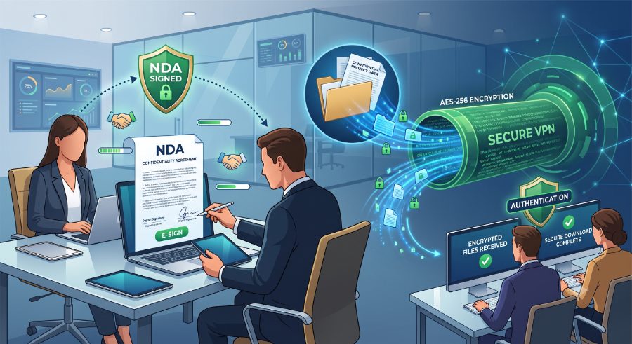 NDA signing and encrypted file