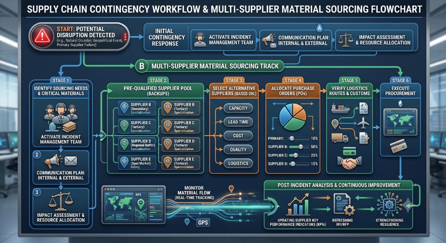 multi-supplier material sourcing flowchart